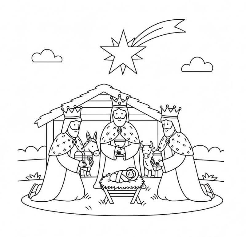 Fise de colorat cu Craciun Cei Trei Magi de colorat p04