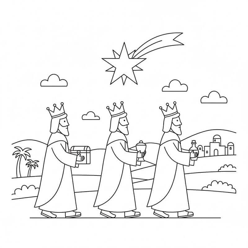 Fise de colorat cu Craciun Cei Trei Magi de colorat p11