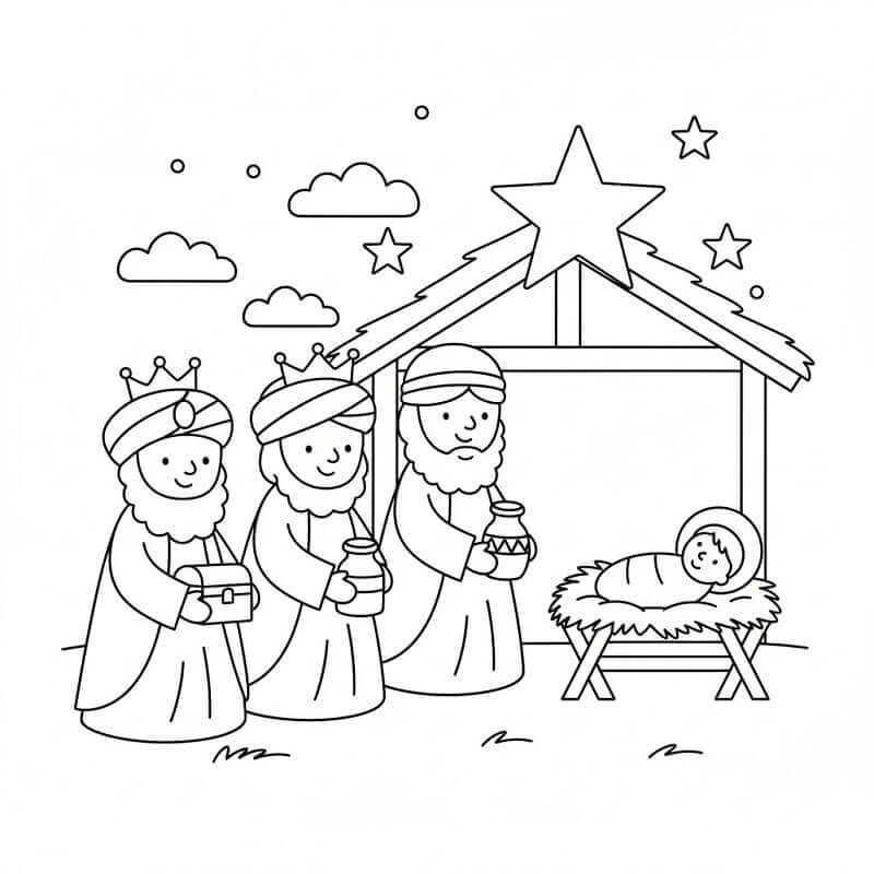 Planse de colorat cu Craciun Cei Trei Magi