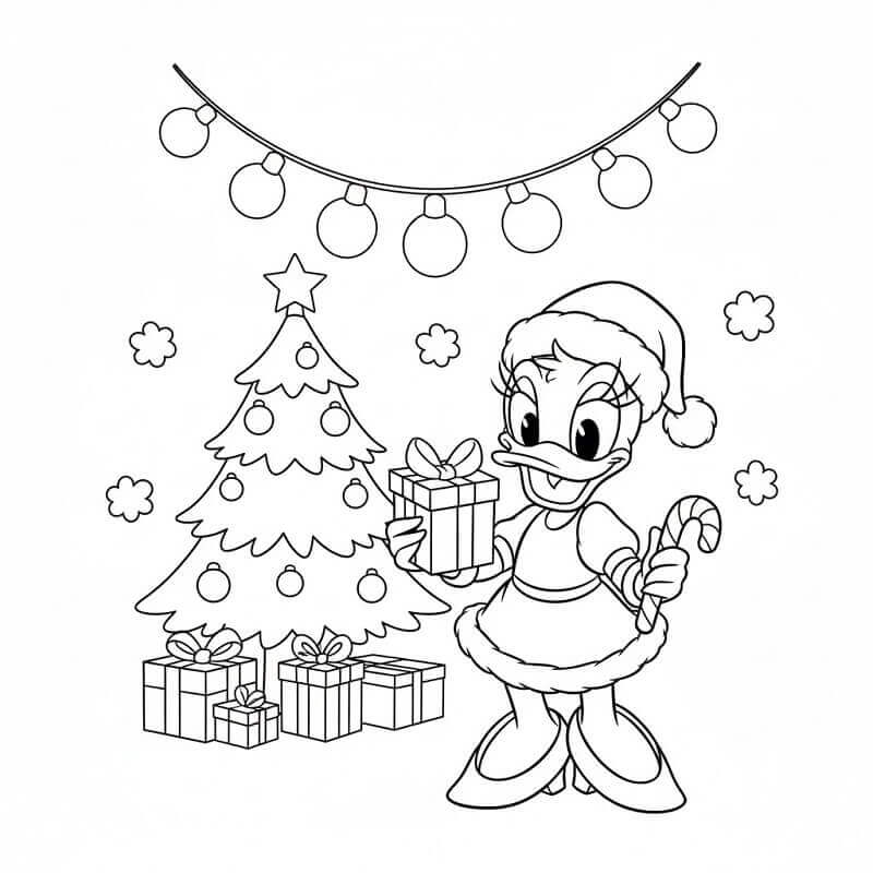 Fise de colorat cu Daisy Duck de Crăciun