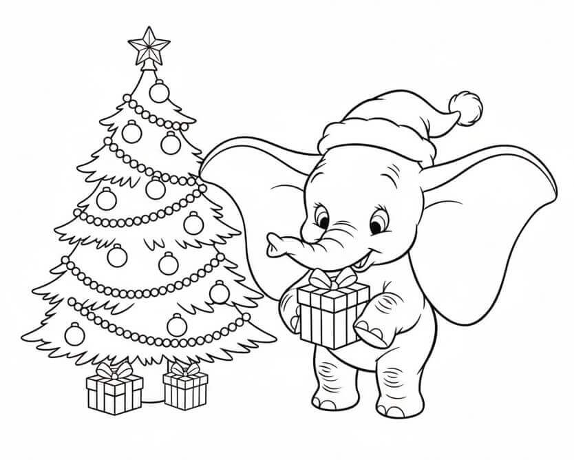 Fise de colorat cu Dumbo Disney de Crăciun
