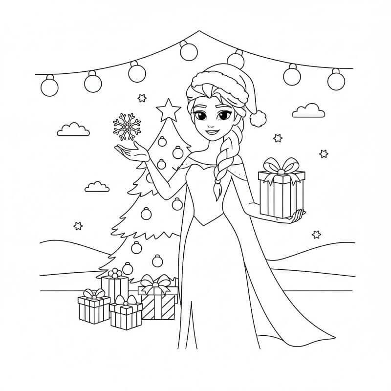 Fise de colorat cu Elsa de Crăciun