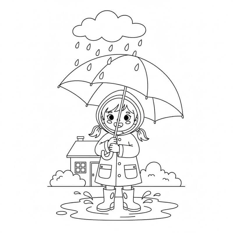 Fise de colorat cu Fată cu Umbrelă