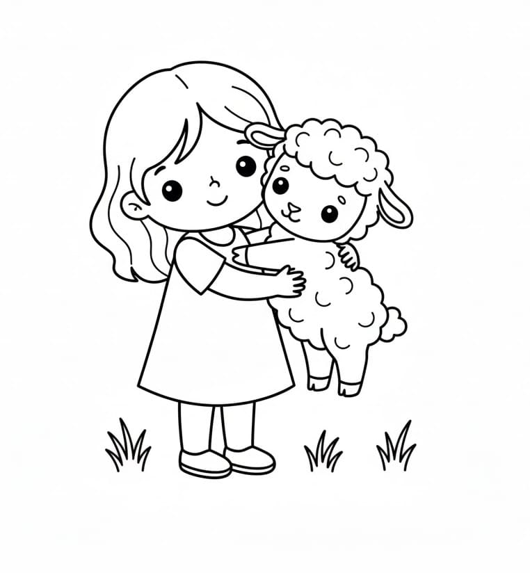 Fise de colorat cu Fată și miel