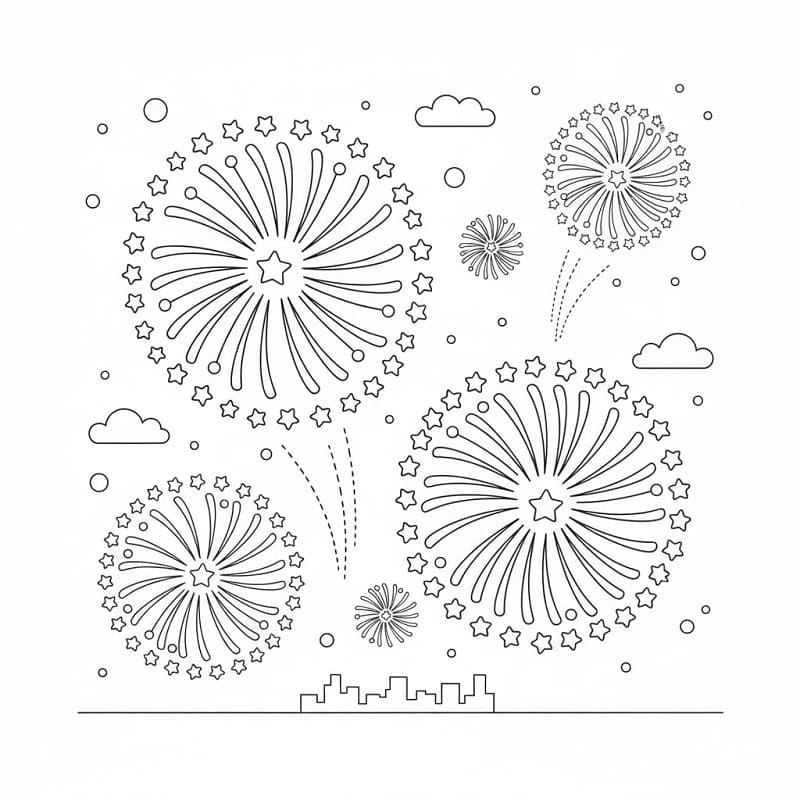 Fise de colorat cu Focuri de Artificii de colorat p06