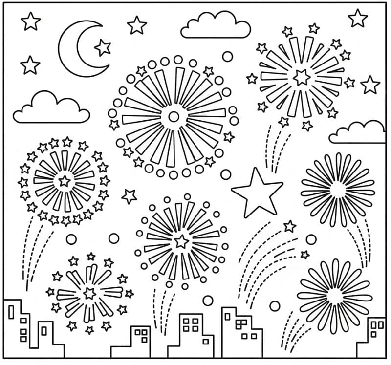 Fise de colorat cu Focuri de Artificii de colorat p07