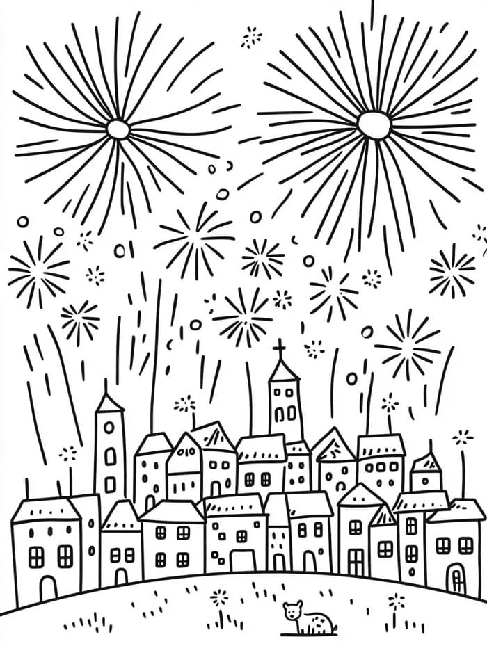 Fise de colorat cu Focuri de Artificii de colorat p09