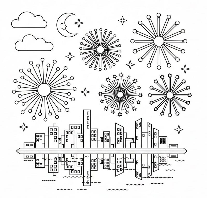 Fise de colorat cu Focuri de Artificii de colorat p12