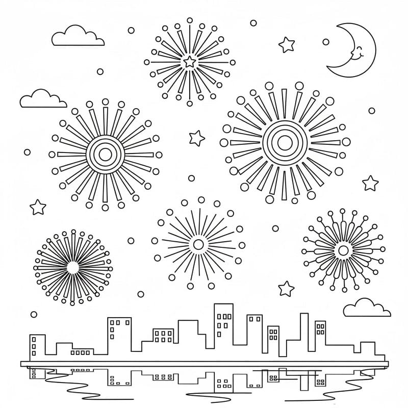 Fise de colorat cu Focuri de Artificii de colorat p29