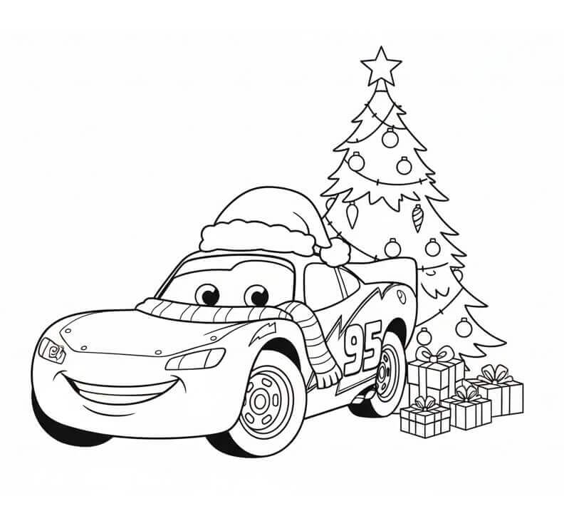 Fise de colorat cu Fulger McQueen de Crăciun