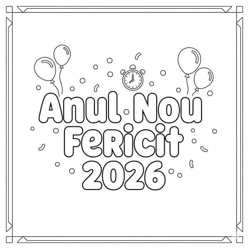 Fise de colorat cu Gratuit An Nou Fericit 2026