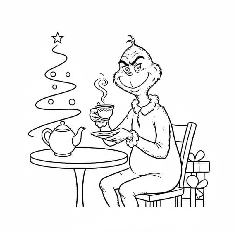 Fise de colorat cu Grinch Bea Ceai