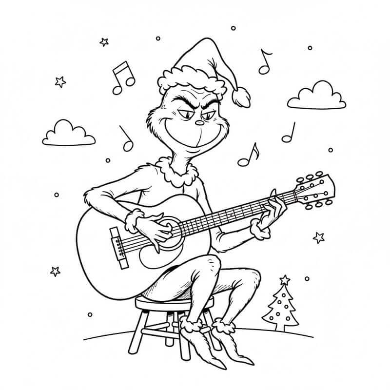 Fise de colorat cu Grinch Cântă la Chitară