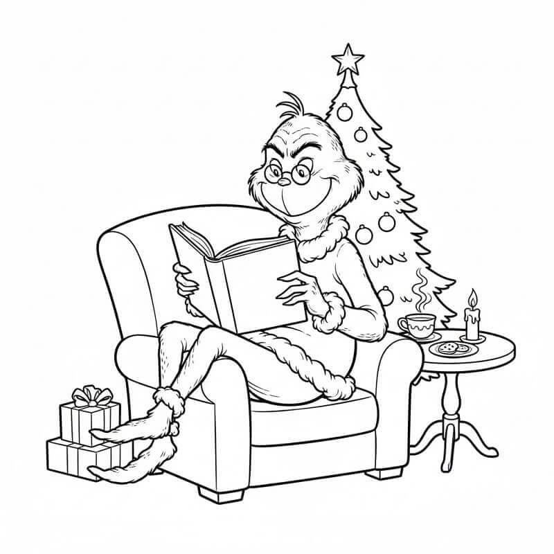 Fise de colorat cu Grinch Citește Carte