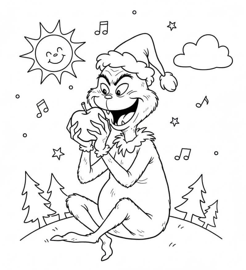 Fise de colorat cu Grinch Mănâncă Măr