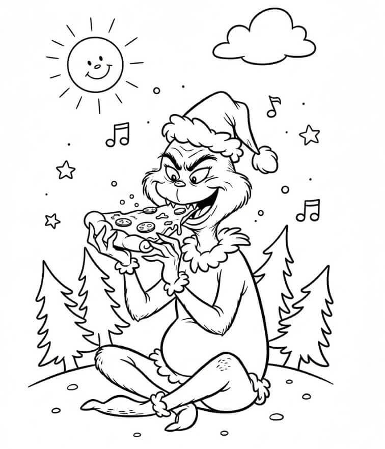 Fise de colorat cu Grinch Mănâncă Pizza