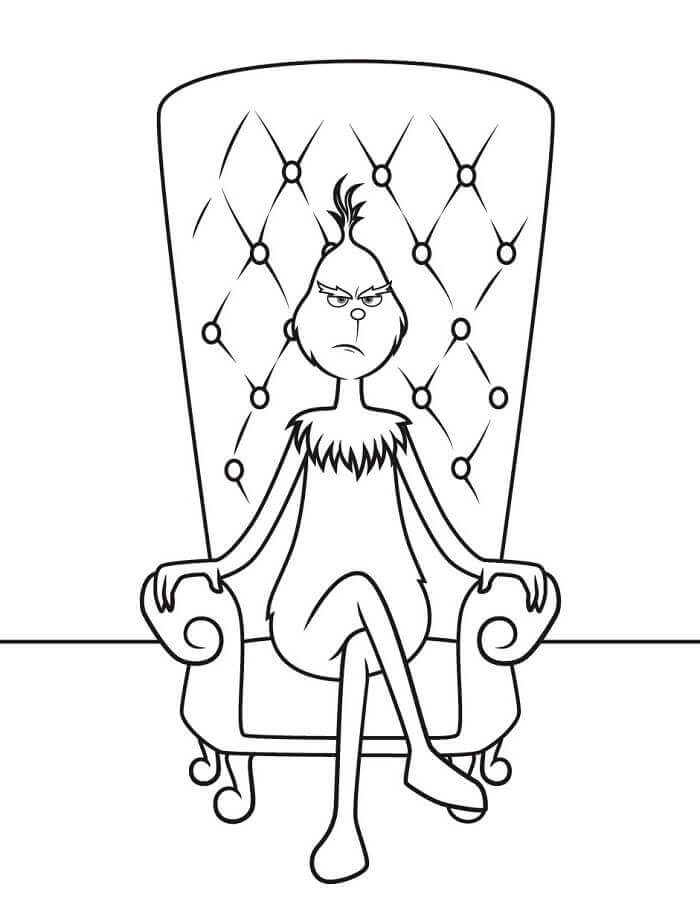 Fise de colorat cu Grinch Stând pe Scaun