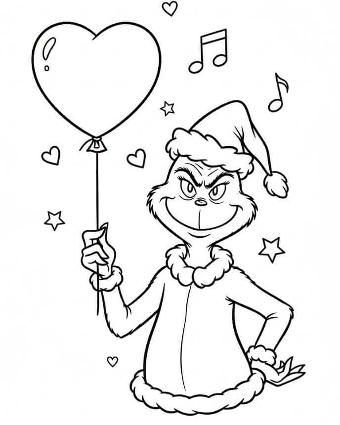 Fise de colorat cu Grinch cu Balon
