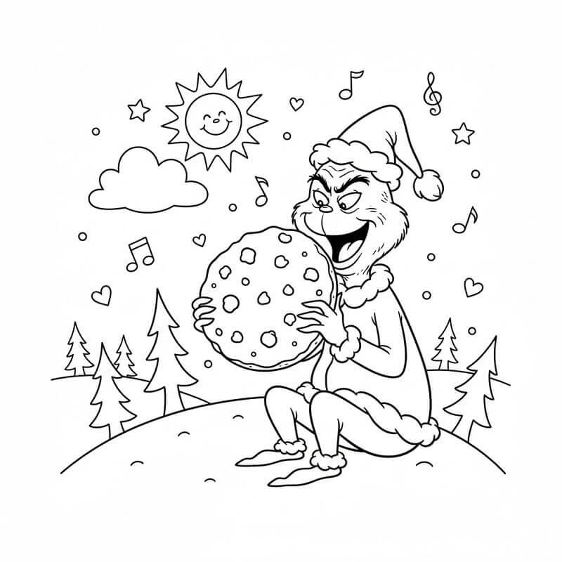 Fise de colorat cu Grinch cu Biscuite