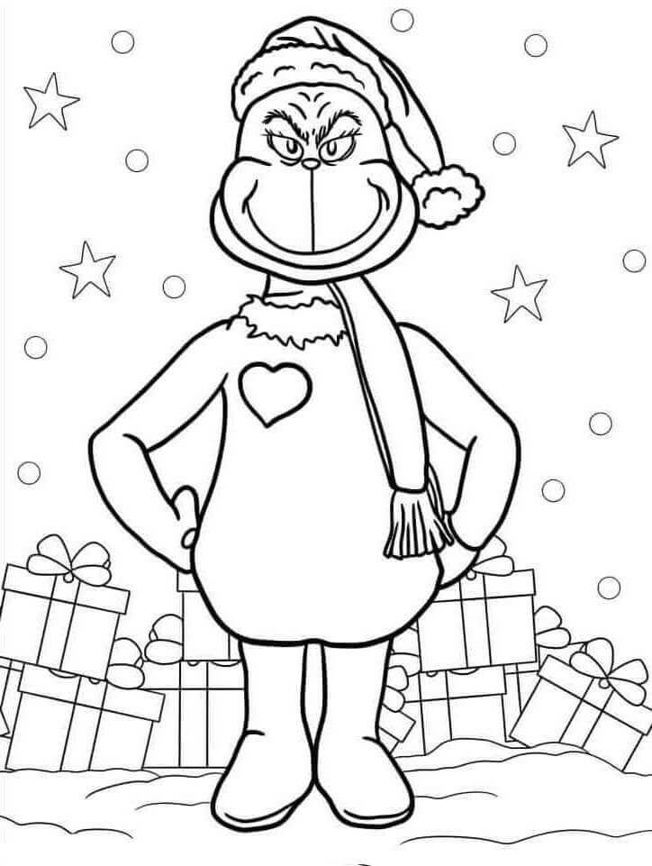 Fise de colorat cu Grinch cu Cadouri