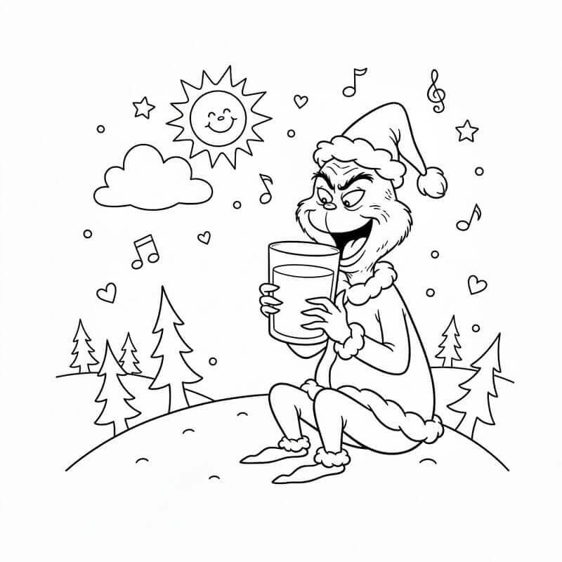 Fise de colorat cu Grinch cu Lapte