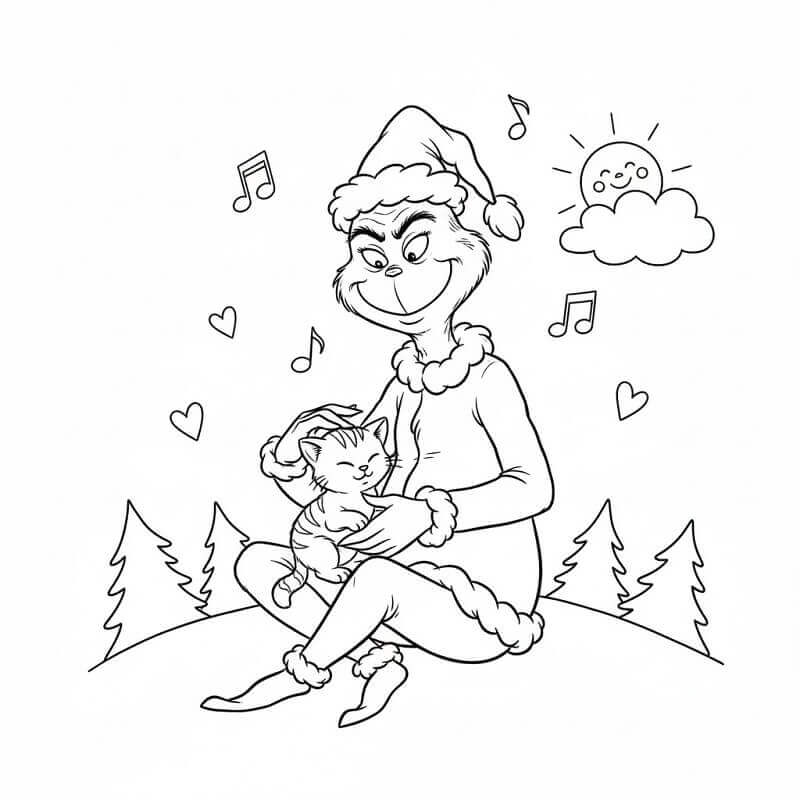 Fise de colorat cu Grinch cu Pisică