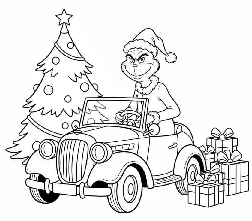 Fise de colorat cu Grinch la Volan