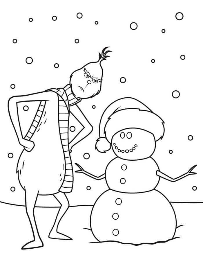 Fise de colorat cu Grinch și Om de Zăpadă