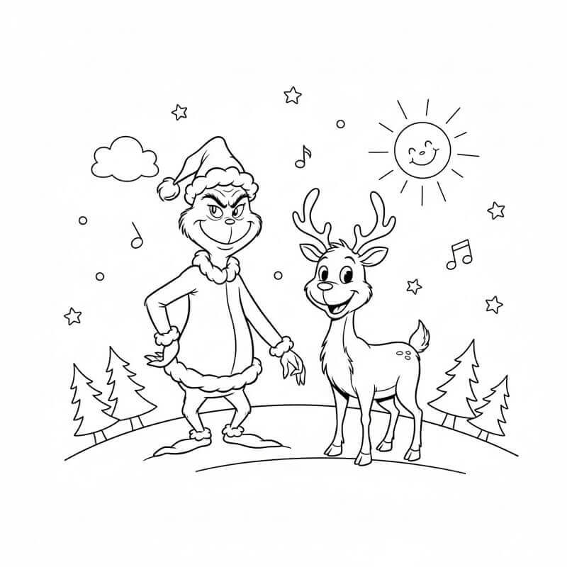 Fise de colorat cu Grinch și Ren