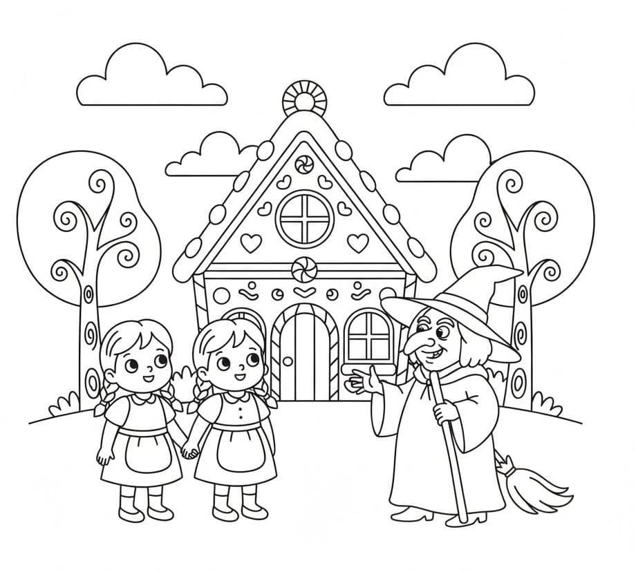 Fise de colorat cu Hansel si Gretel de colorat p01