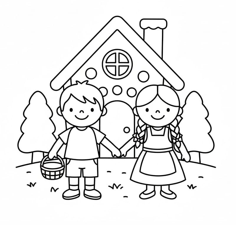 Planse de colorat cu Hansel si Gretel
