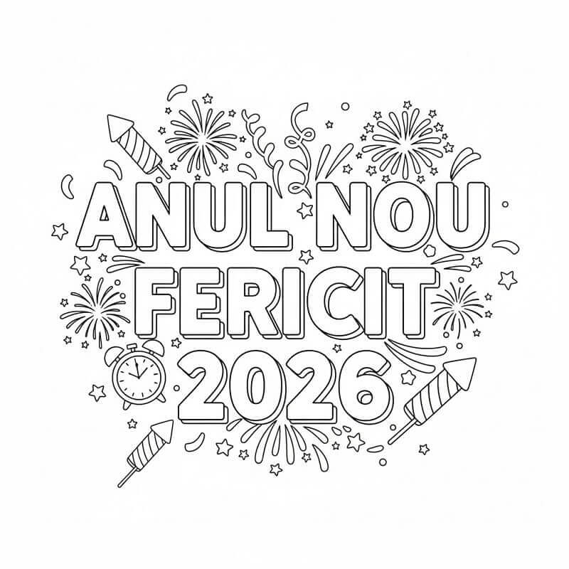 Fise de colorat cu Imagine An Nou Fericit 2026