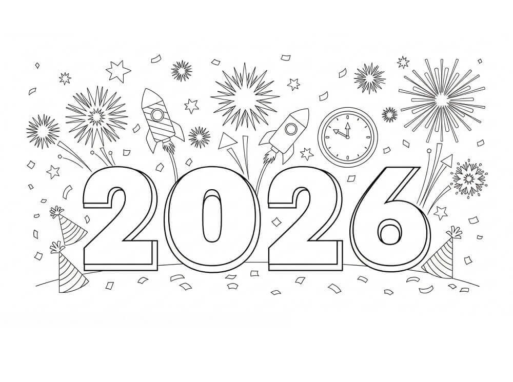 Fise de colorat cu Incredibil An Nou Fericit 2026