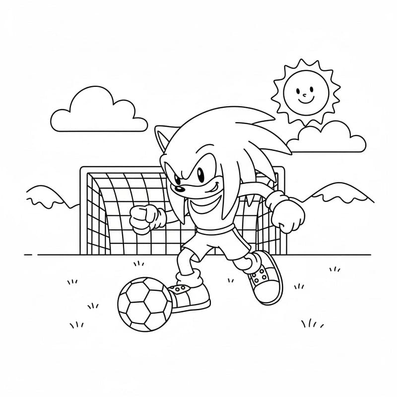 Fise de colorat cu Knuckles jucând fotbal