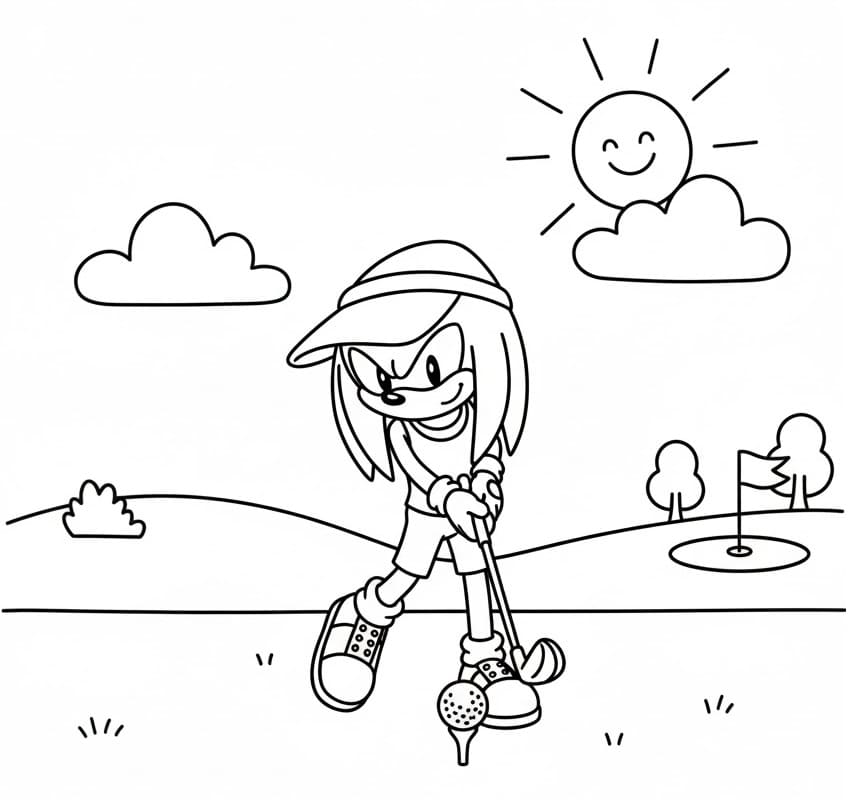 Fise de colorat cu Knuckles jucând golf
