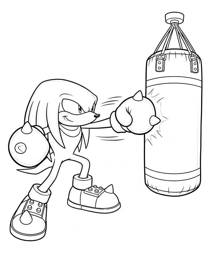 Fise de colorat cu Knuckles lovind cu pumnul