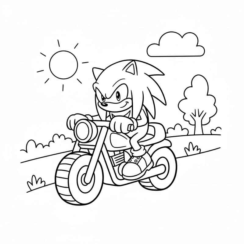 Fise de colorat cu Knuckles pe motocicletă