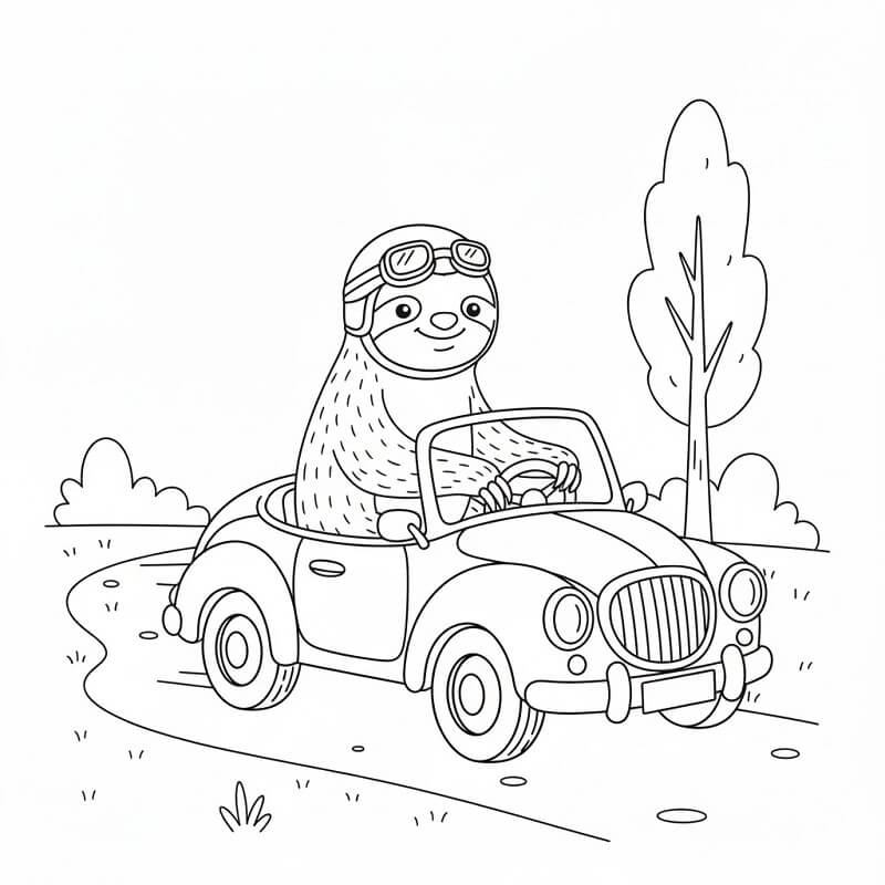 Fise de colorat cu Leneș care conduce mașina