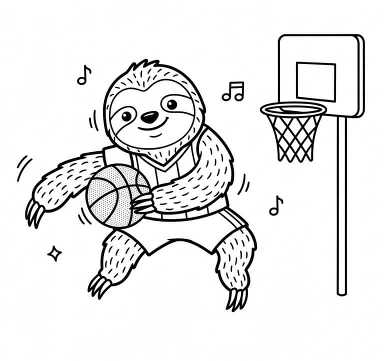 Fise de colorat cu Leneș care joacă baschet