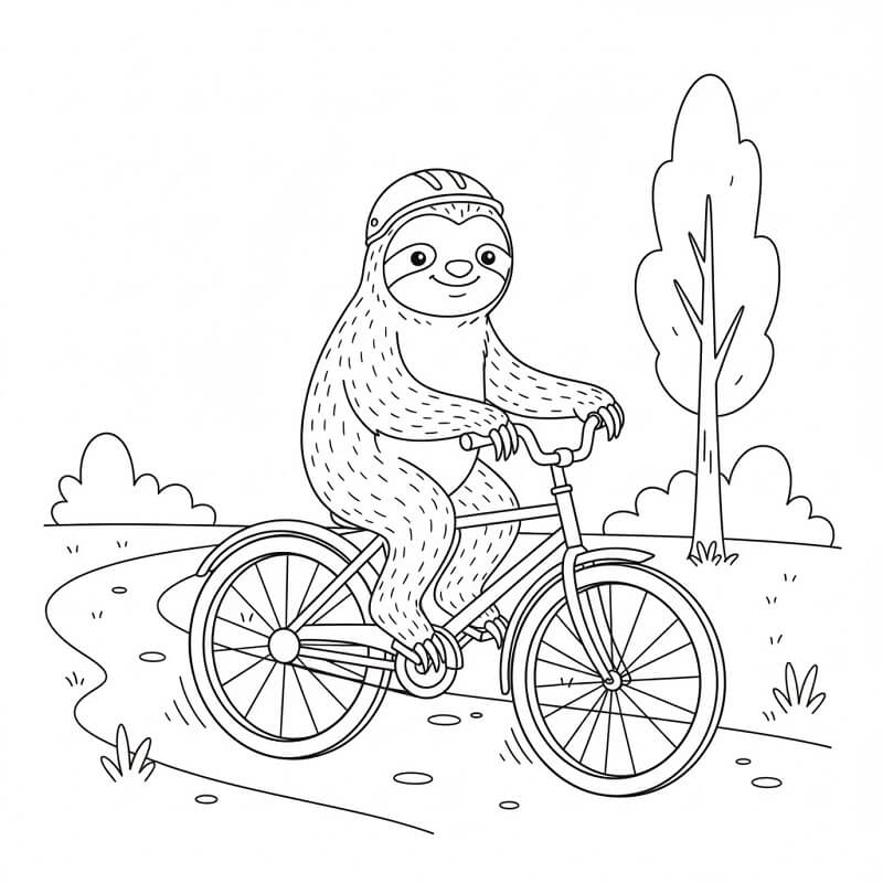 Fise de colorat cu Leneș care merge cu bicicleta