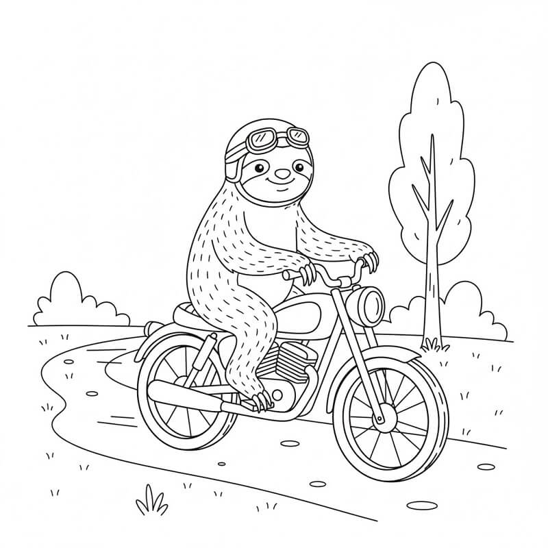 Fise de colorat cu Leneș care merge cu motocicleta