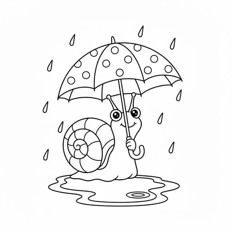 Fise de colorat cu Melc cu Umbrelă