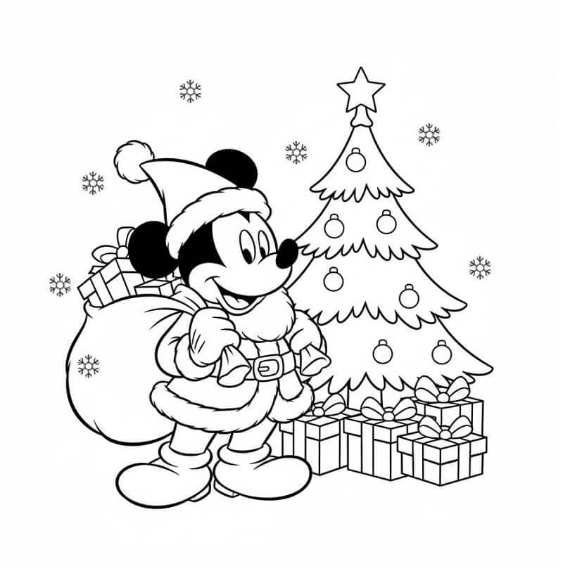 Fise de colorat cu Mickey Mouse de Crăciun