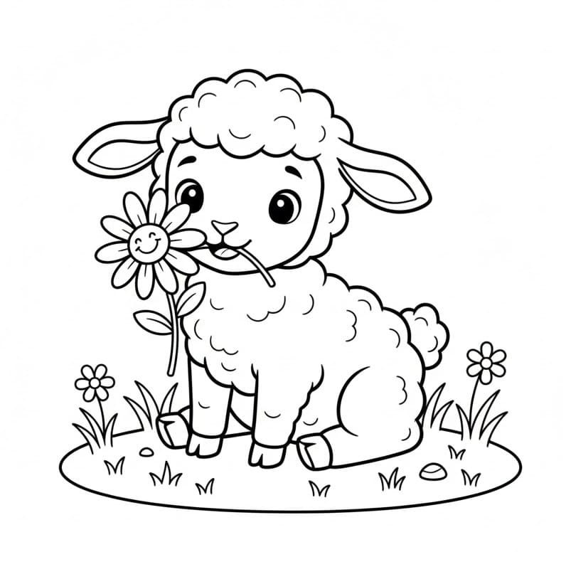 Fise de colorat cu Miel cu floare