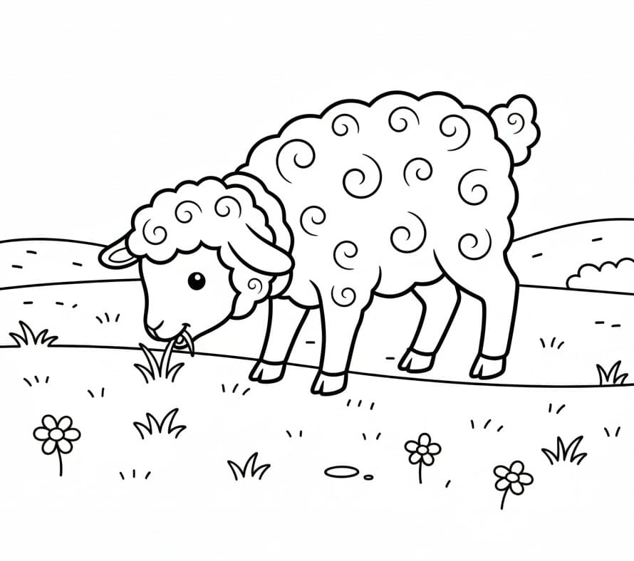 Fise de colorat cu Miel mâncând iarbă