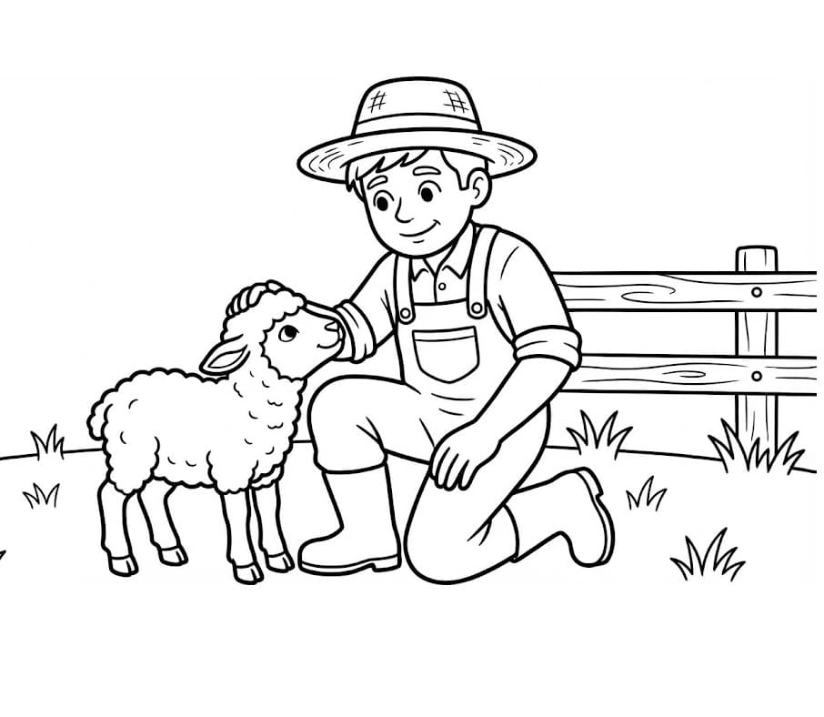 Fise de colorat cu Miel și fermier