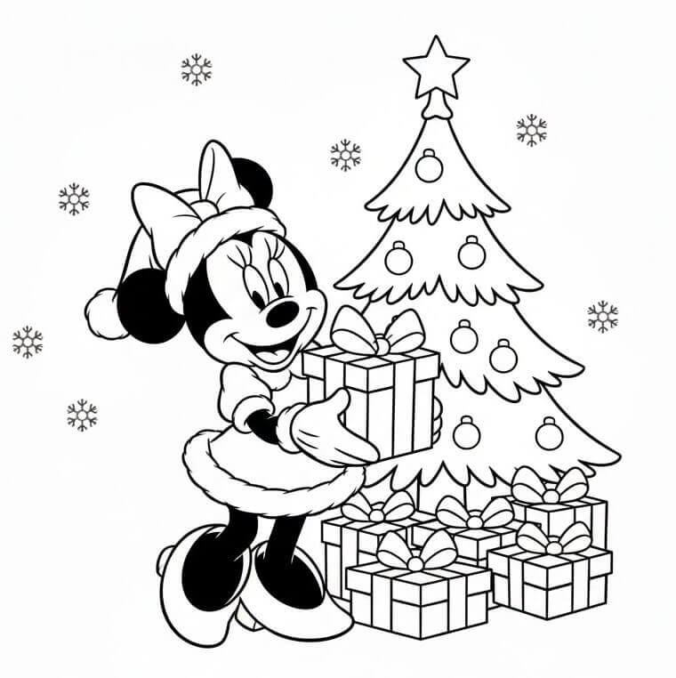 Fise de colorat cu Minnie Mouse de Crăciun