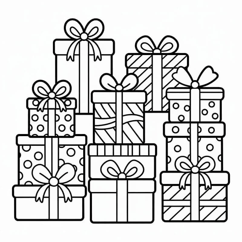 Fise de colorat cu Multe Cadouri de Crăciun