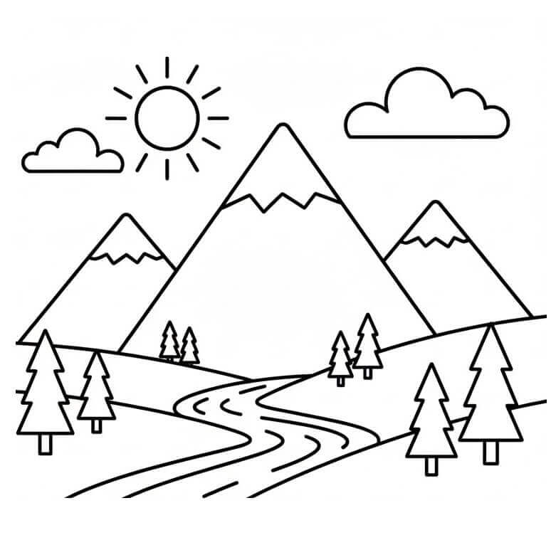 Fise de colorat cu Munți Foarte Simpli