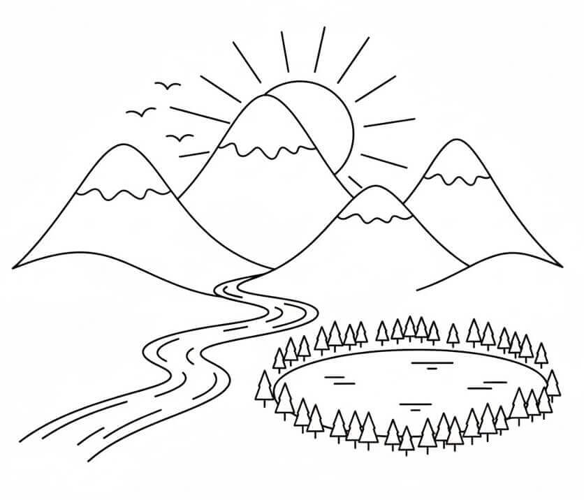 Fise de colorat cu Munți Minunați